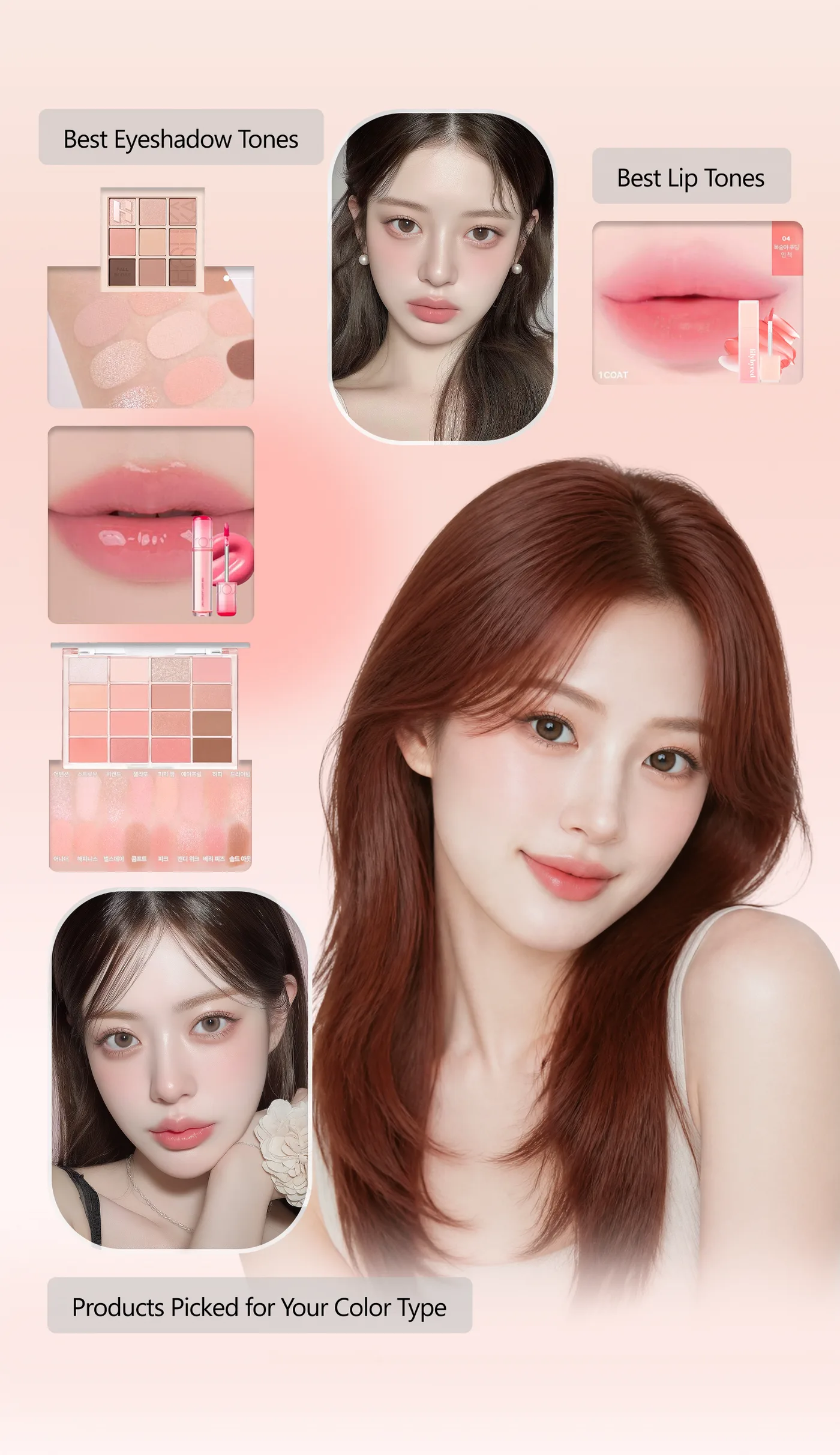 Sample makeup recommendations: best eyeshadow tones, best lip tones, and products picked for your color type